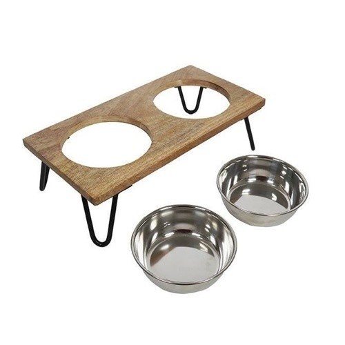 Comedouro duplo elevado para cães em bege Rosewood