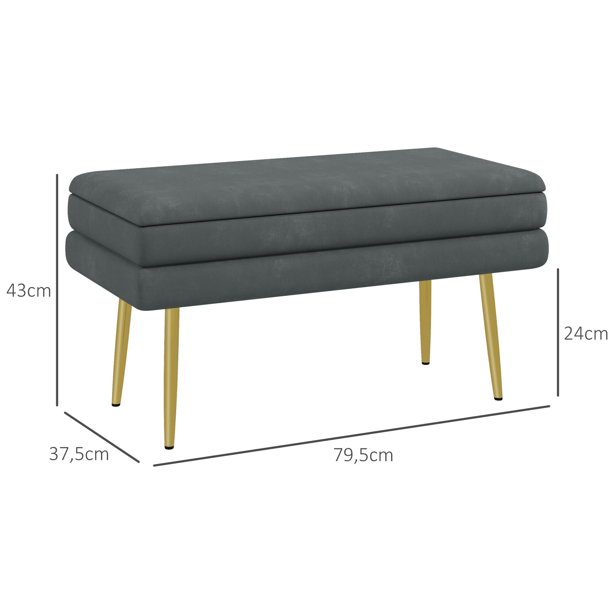 HOMCOM Sitzbank mit verstecktem Fach grau 79,5L x 37,5B x 43H cm