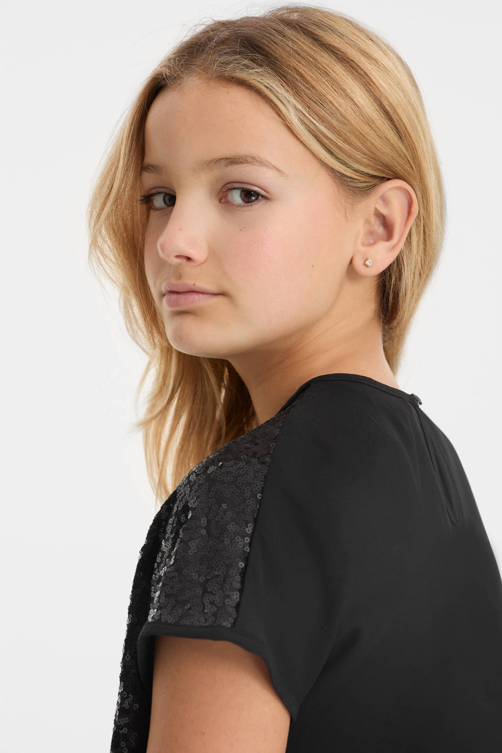 anytime top met pailletten zwart