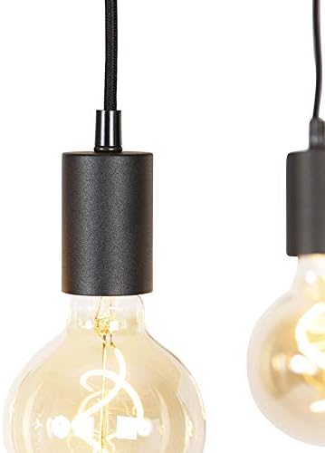 QAZQA - Industrie I Vintage I Industrie I Vintage I Hängelampe I Pendellampe I Pendelleuchte schwarz mit Holz 5-flammig-Licht - Regal I Wohnzimmer I Schlafzimmer - Rechteckig I Länglich - LED geeignet