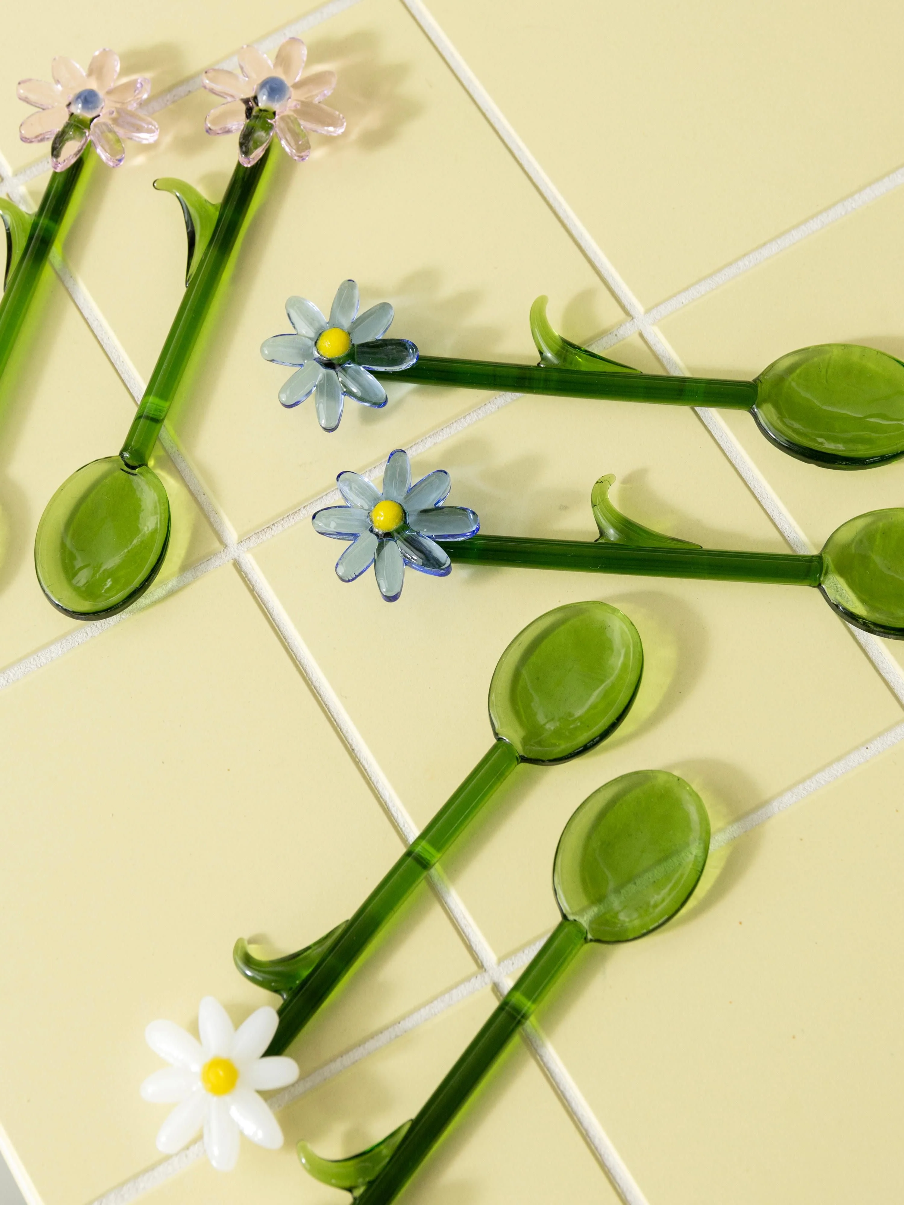 Handgemaakte lepels Flora van borosilicaatglas, 2 stuks