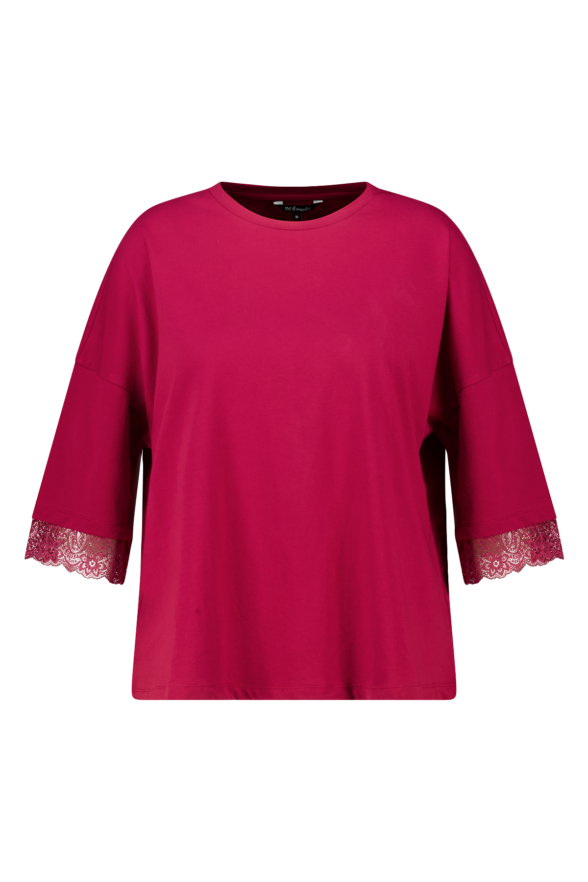 T-shirt met kanten details Bessen rood