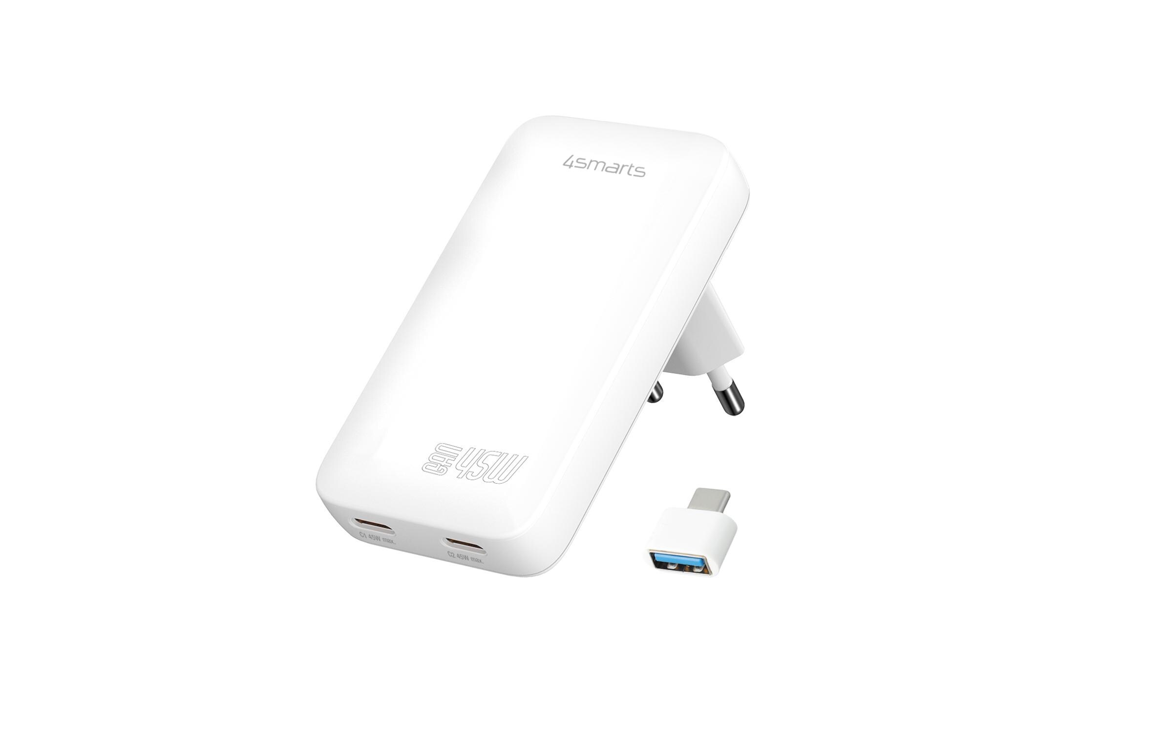 Netzladegerät FlatPlug Slim Dual 45W GaN 2C, weissNetzladegerät FlatPlug Slim Dual 45W GaN 2C, weiss,