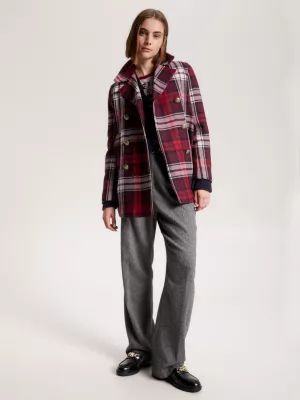 Casaco de marinheiro xadrez tartan de abotoamento duplo