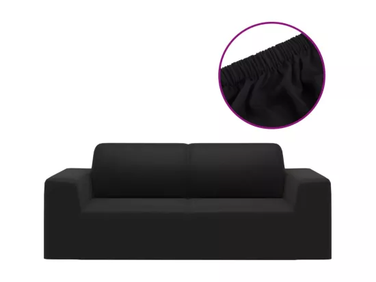 Housse extensible de canapé 2 places Noir Jersey de polyester