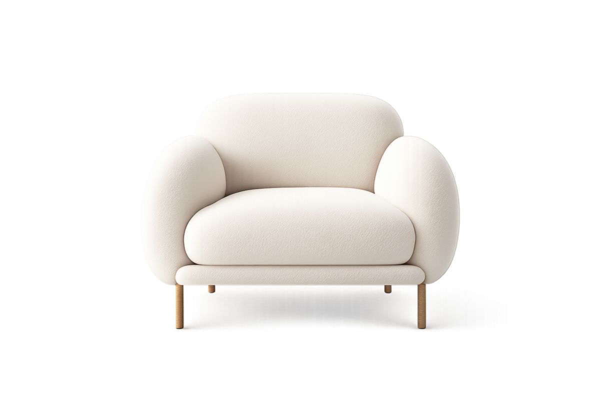 Beiger Relaxsessel aus Polyesterstoff mit Massivholzgestell