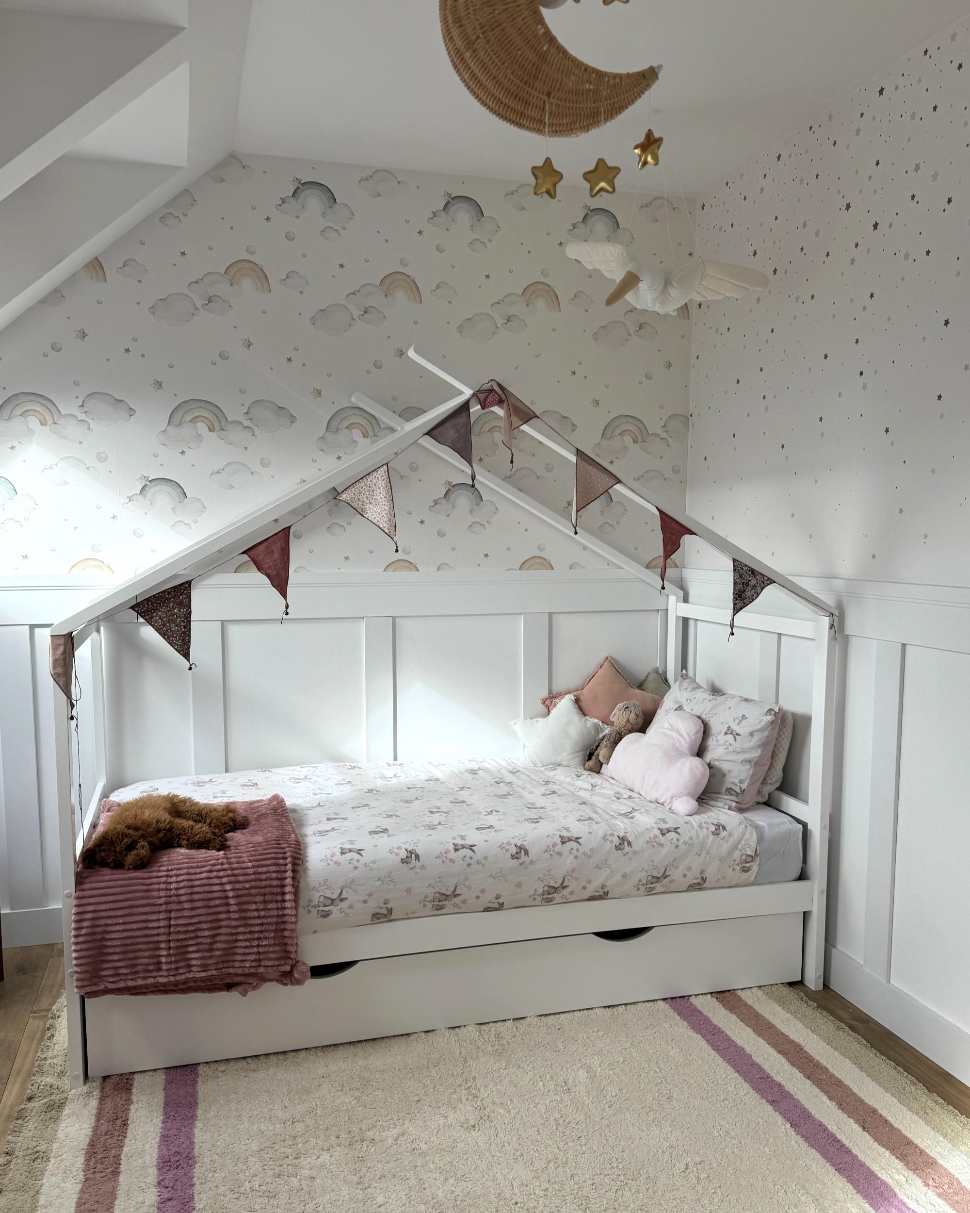 Kinderbed Huis Dennenhout ORGEVAL 90 x 200 cm met opbergruimte Wit