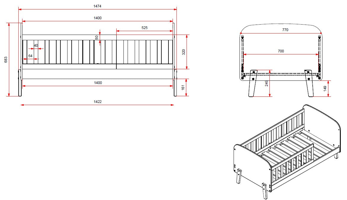 LUCEVI - Kiddy Peuter Bed - 148.2x77x68cm - Wit