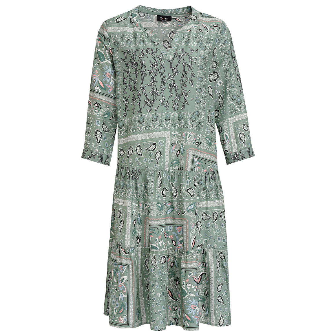 Gina Damen Kleid mit Allover-Muster oliv