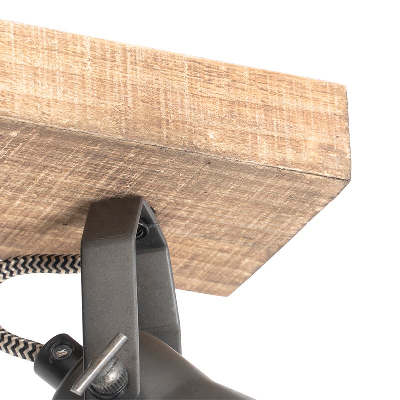 Plafondlamp in landelijke stijl, zwart met hout, 3-lichts - Jelle