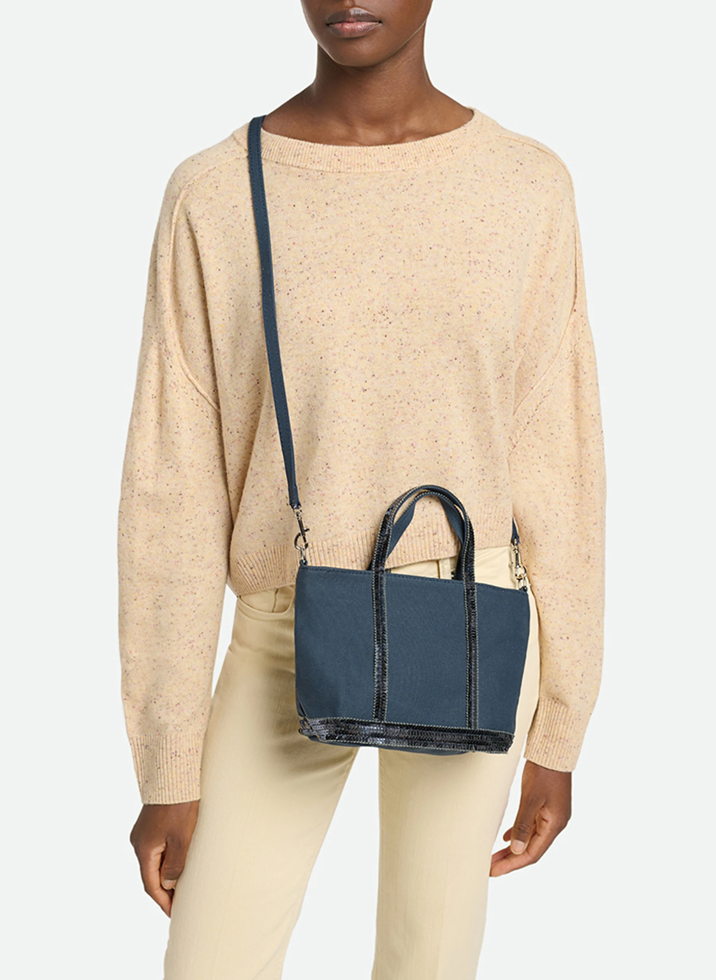 Mini cabas XS toile et sequins | Bleu