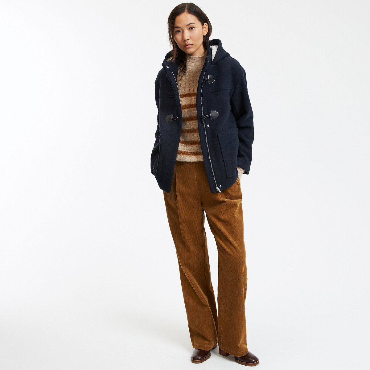 COLEÇÕES LA REDOUTE<br>Casaco curto de lã com capuz fixo, perfeito para o inverno
