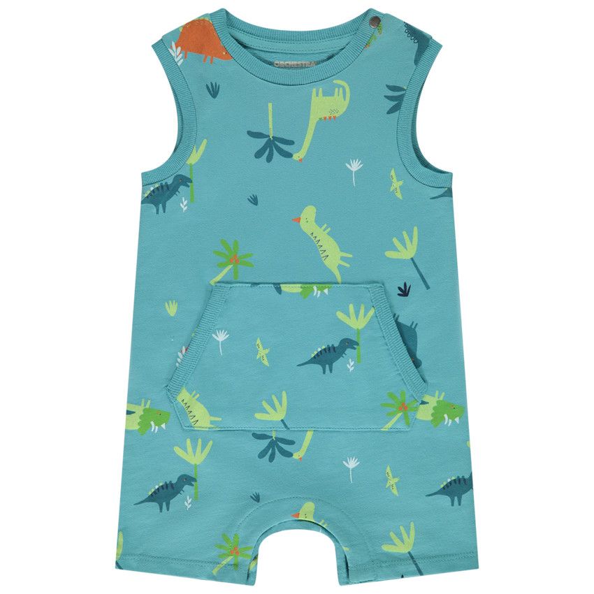 Combinaison courte en maille imprimé dinosaures pour bébé garçon - Bleu moyen