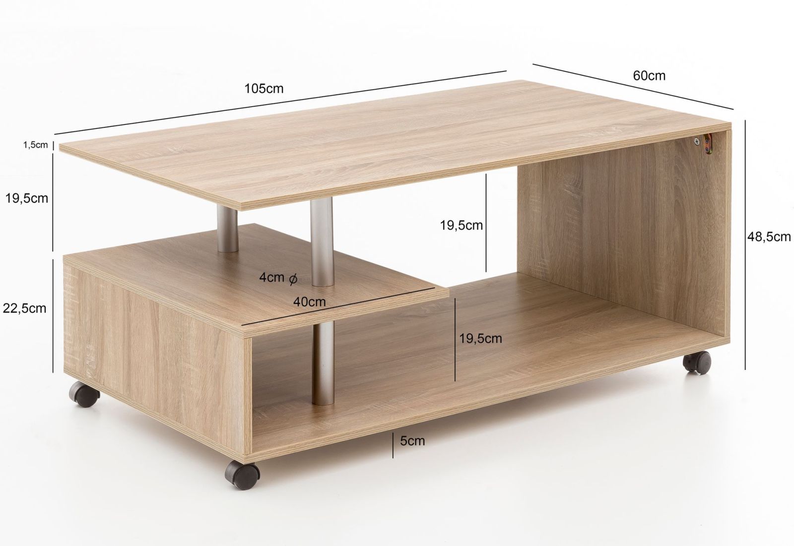 Couchtisch - Sonoma Eiche - rollbar - 105 cm