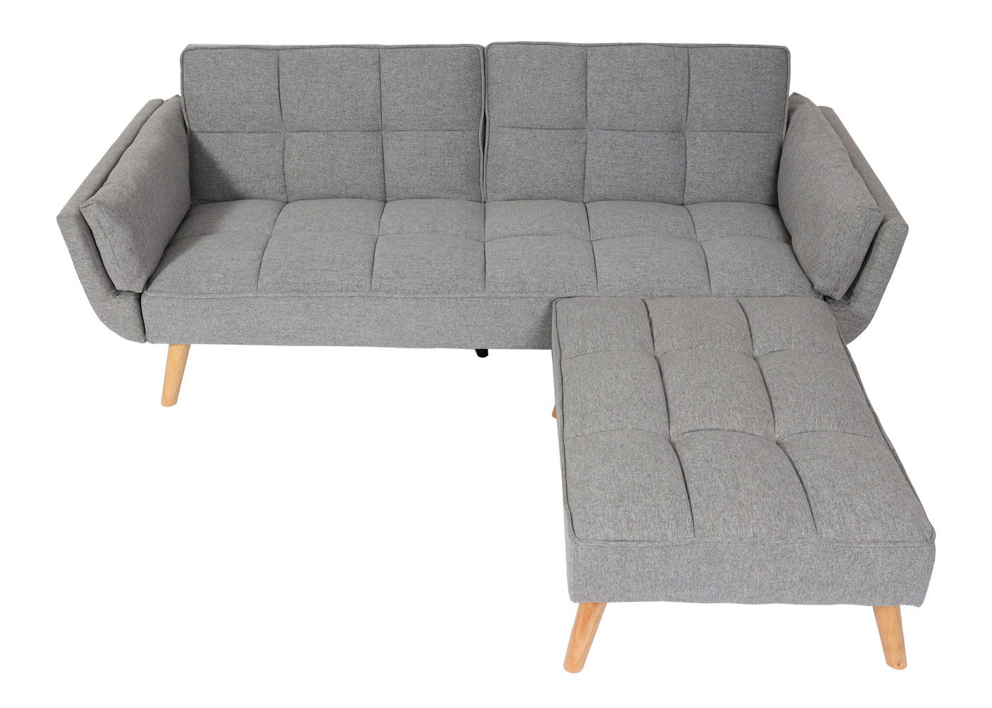 Schlafsofa MCW-K18 mit Ottomane, Couch Sofa Gästebett, Schlaffunktion 218x175cm ~ Stoff/Textil hellgrau