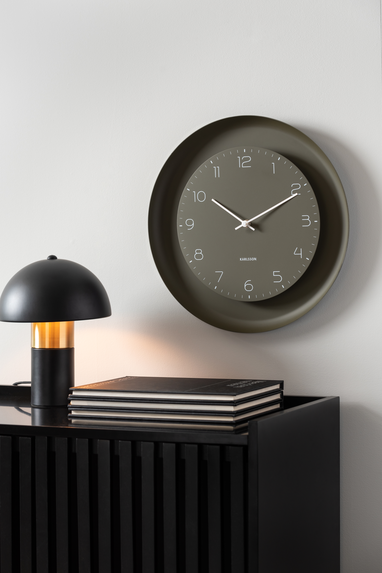 Wall clock Dual Disc metal moss green