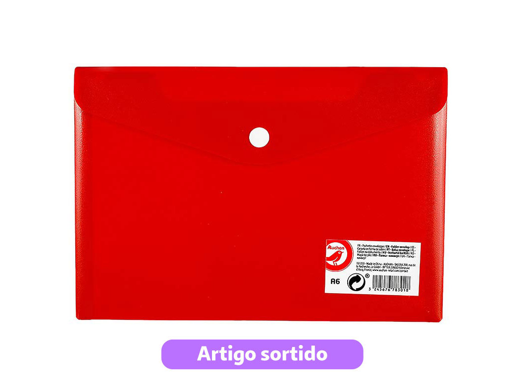 PASTA ENVELOPE AUCHAN TRANSPARENTE A6 CORES SORTIDAS