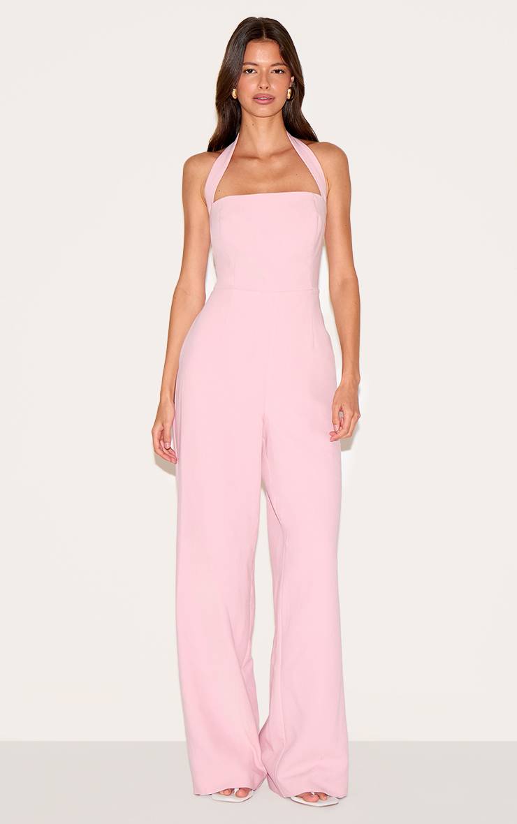 Rose Poudré Combinaison-pantalon Premium Tissée À Encolure Dos-nu Et Jambes Droites