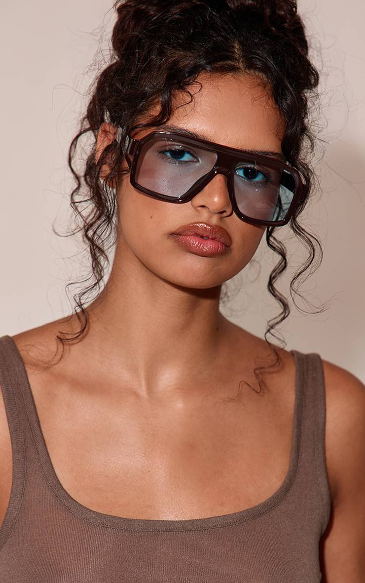 Marron Lunettes Aviateur Oversize À Monture Bleue Et Verres Teintés