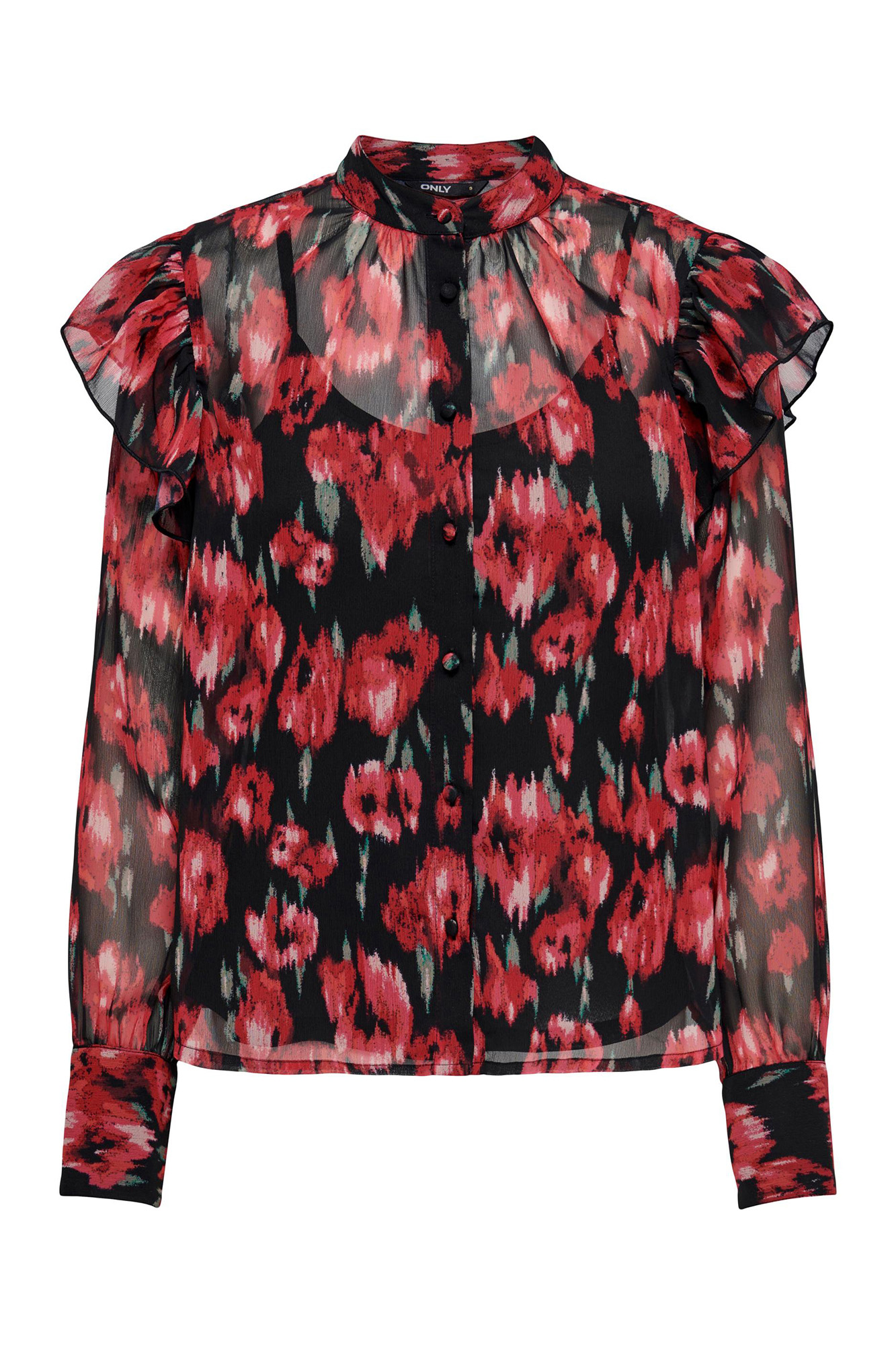 blusa de mangas compridas com babados