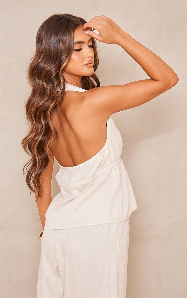 Gris Pierre Top Long Effet Lin À Taille Nouée