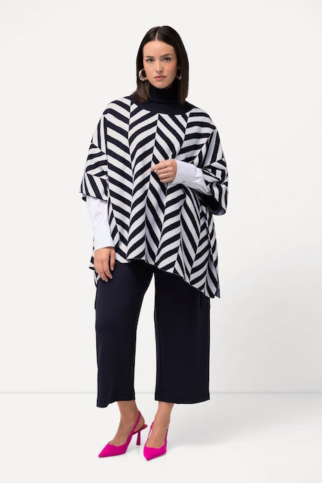Strick-Cape, Jacquard, Rollkragen, Poncho
