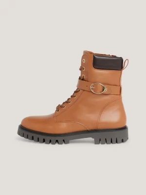 Botas de tornozelo de couro com fivela e travas
