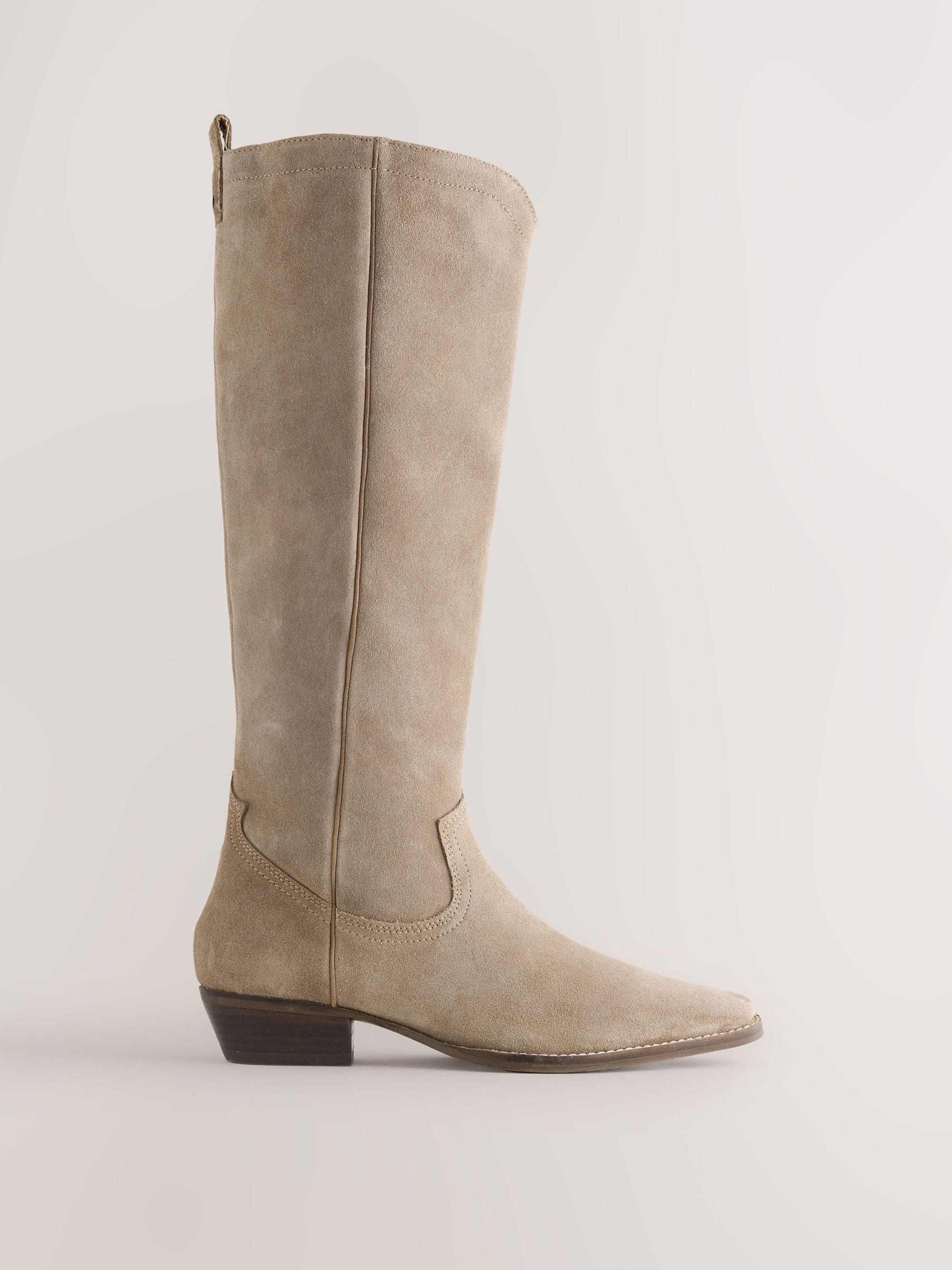 Taupe bruin suède leermix - Forever Comfort® kniehoge contrast western Boots