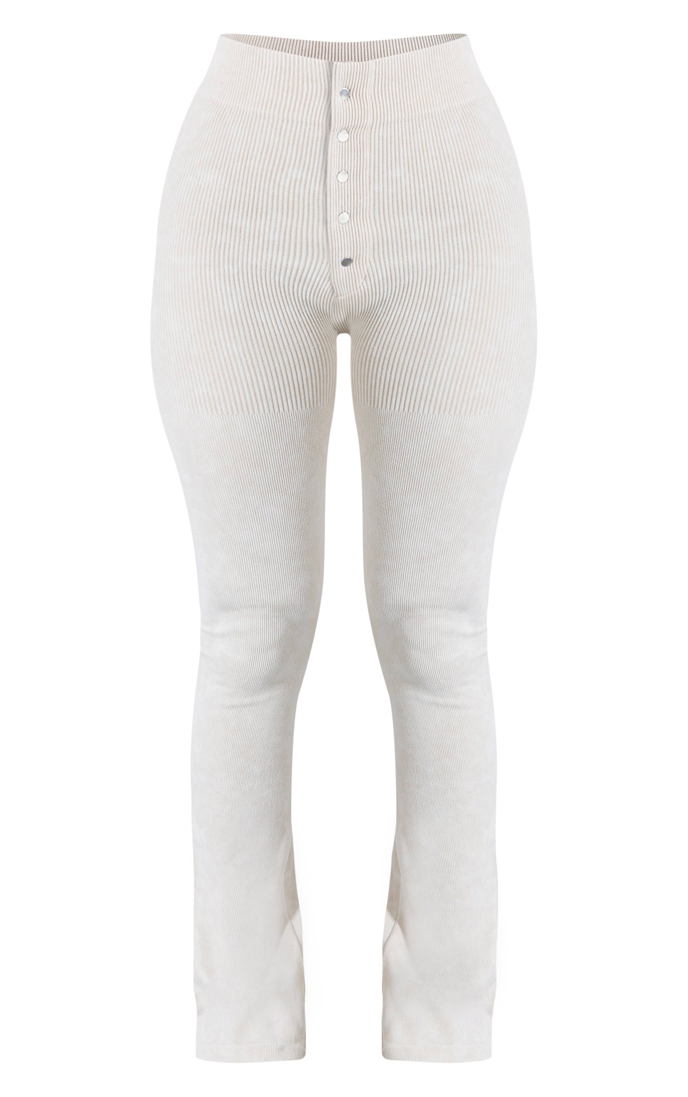 Crème Legging Évasé Côtelé Ajusté À Détails Boutons Petite