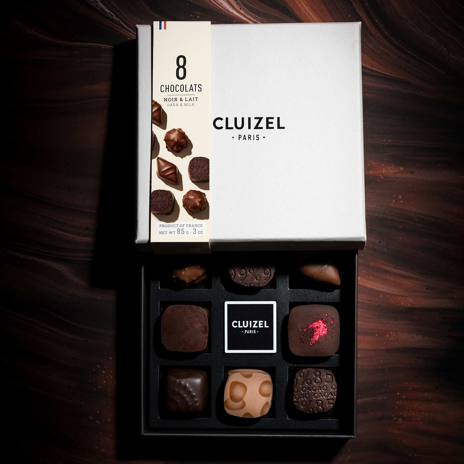 Coffret 8 chocolats noirs et laits Cluizel