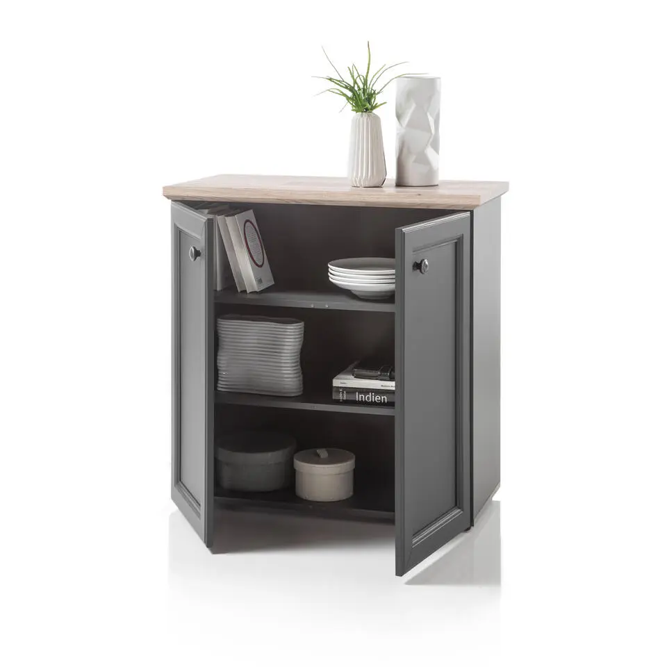 Bijzetkastje Norah 82cm met 2 deuren - grijs/bruin