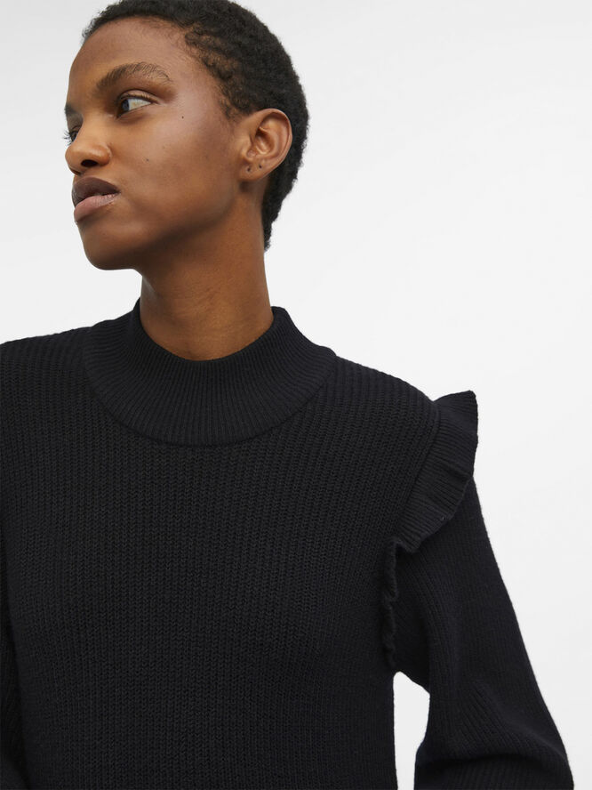 Object OBJMALENA L/S RUFFLE KNIT DRESS NOO Black