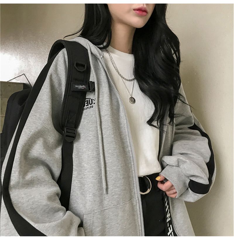 Iduna - Hoodie met rits en contrasterende bies