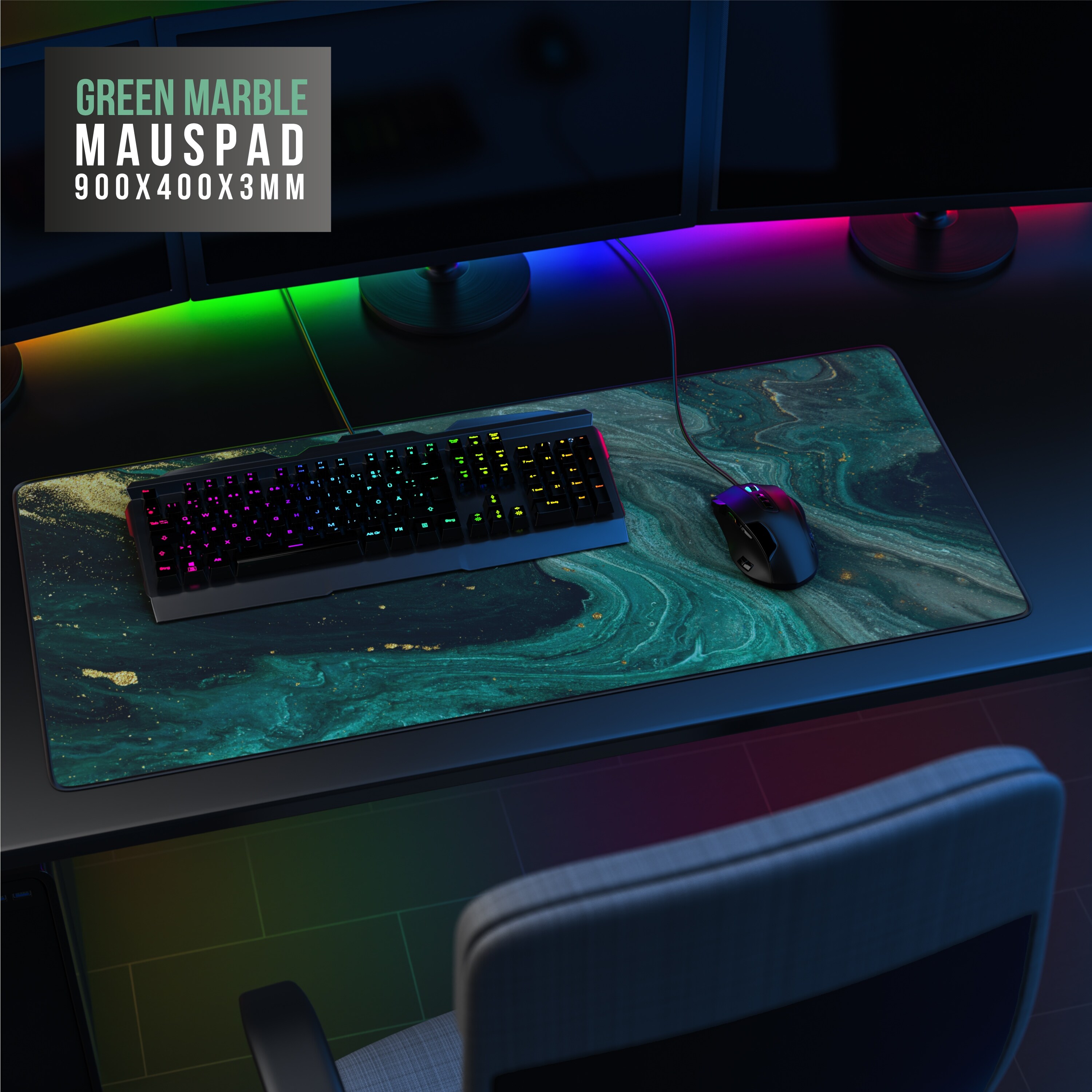 CSL Gaming Mauspad, XXL, Mousepad, 900 x 400 x 3 mm, Tischunterlage, abwaschbar, grün gold