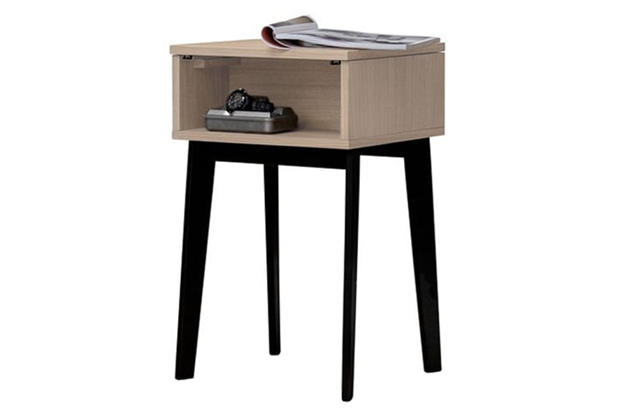 Charon nattbord I hvitoljet eik med sort understell. H: 62 cm.