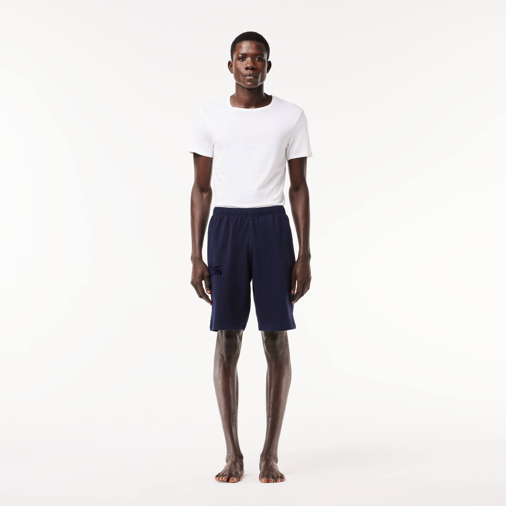 Herren-Shorts aus Baumwollfleece mit Velours-Krokodil Loungewear - Blau - Lacoste - Herren