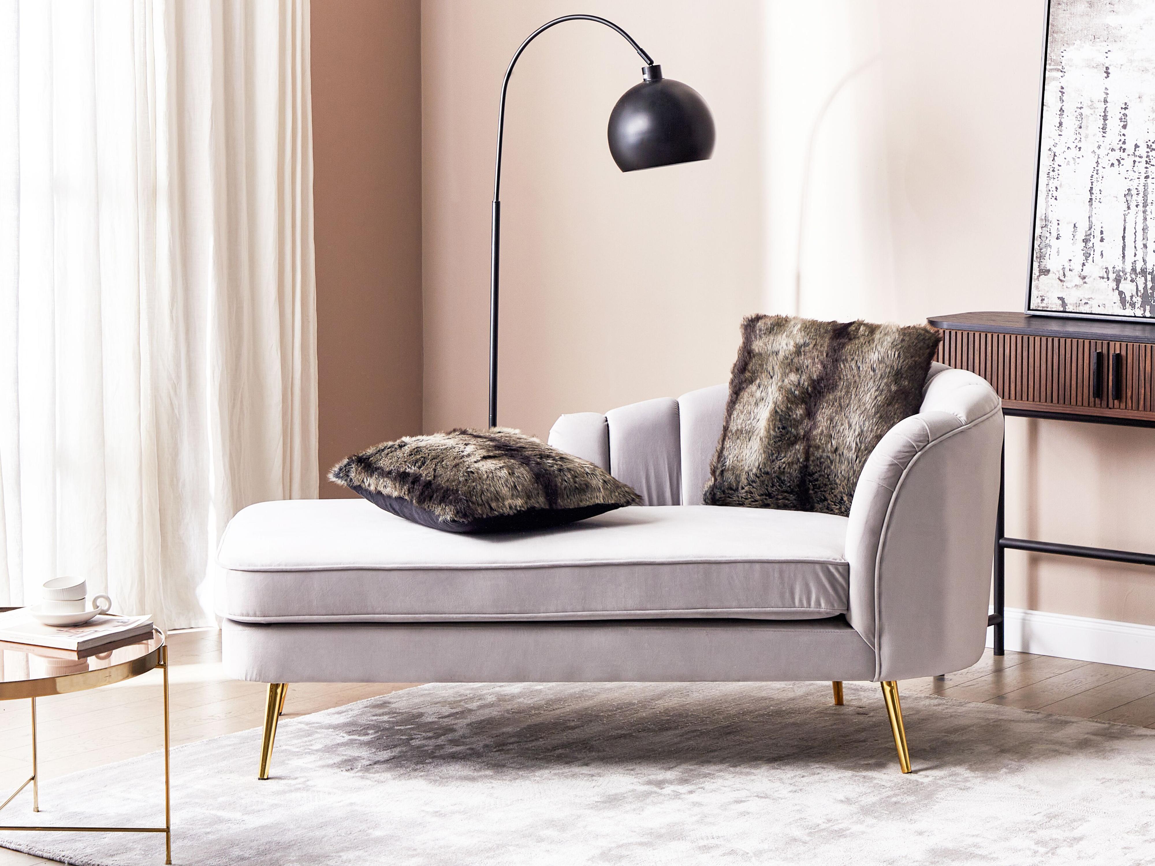 Linkszijdige chaise longue ALLIER Fluweel Lichtgrijs