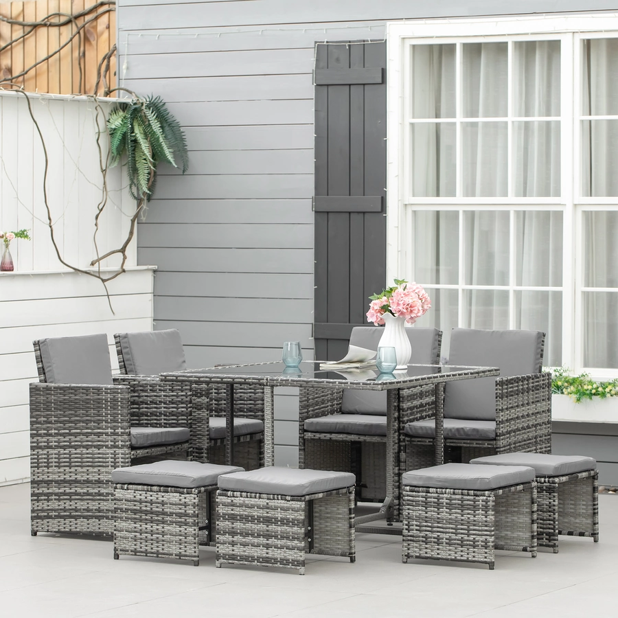 Outsunny Gartenset bestehend aus 9 Teilen und 12 Kissen grau