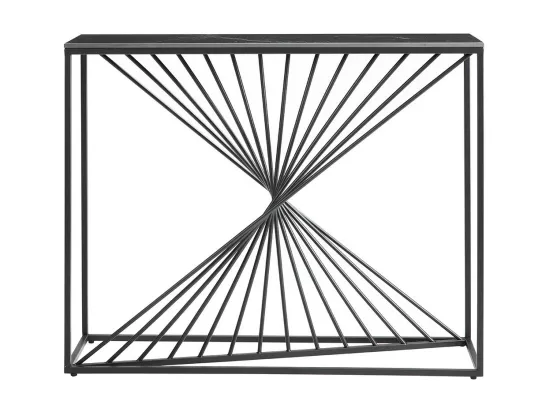 DOMUS - Console Plateau Céramique Marbré Noir Pieds Métal Noir