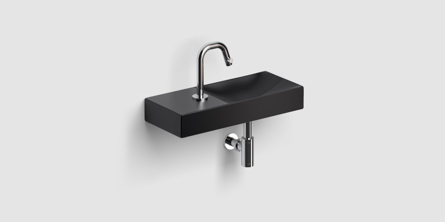 Clou Vale keramische fontein 45cm met kraangat links zwart mat