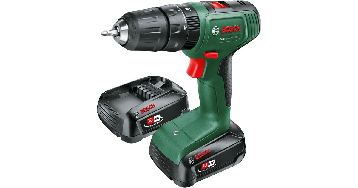 BoschEasyImpact 18V-40 accuschroefklopboormachine  schroeftol  (Groen/zwart, 2x 2,0 Ah accu en oplader inbegrepen, POWER FOR ALL ALLIANCE)
