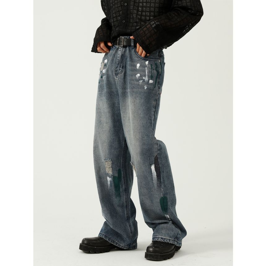 FAERIS - Versleten jeans met wijde pijpen