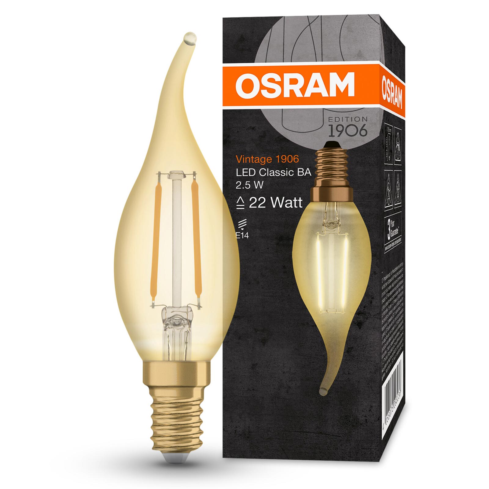 LED-Leuchtmittel 1906 CLB22 - Filament Windstoßkerze - E14