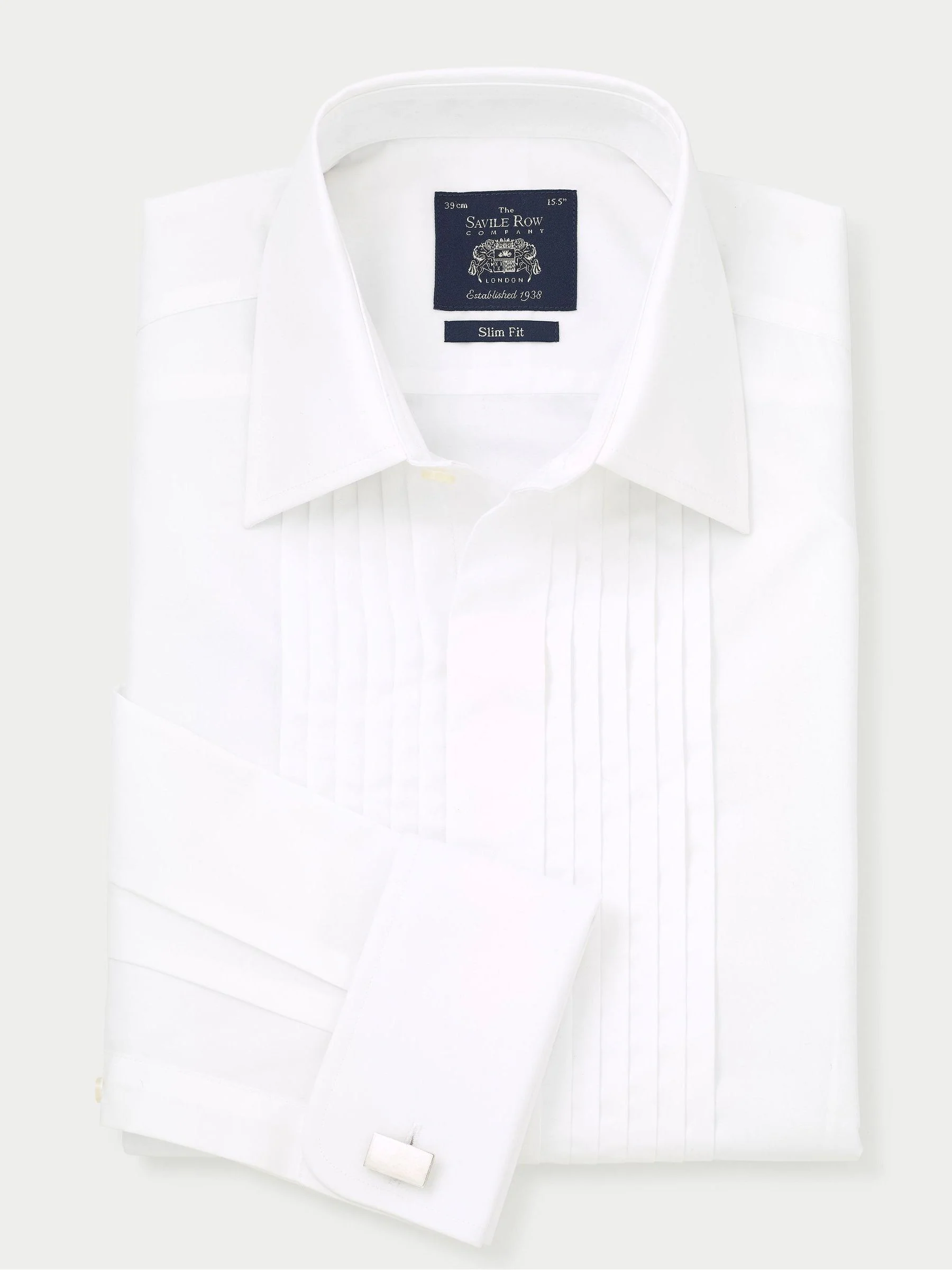 Savile Row Company Slim Fit 100% Cotton Poplin Pleated Double Cuff Tuxedo White Shirt