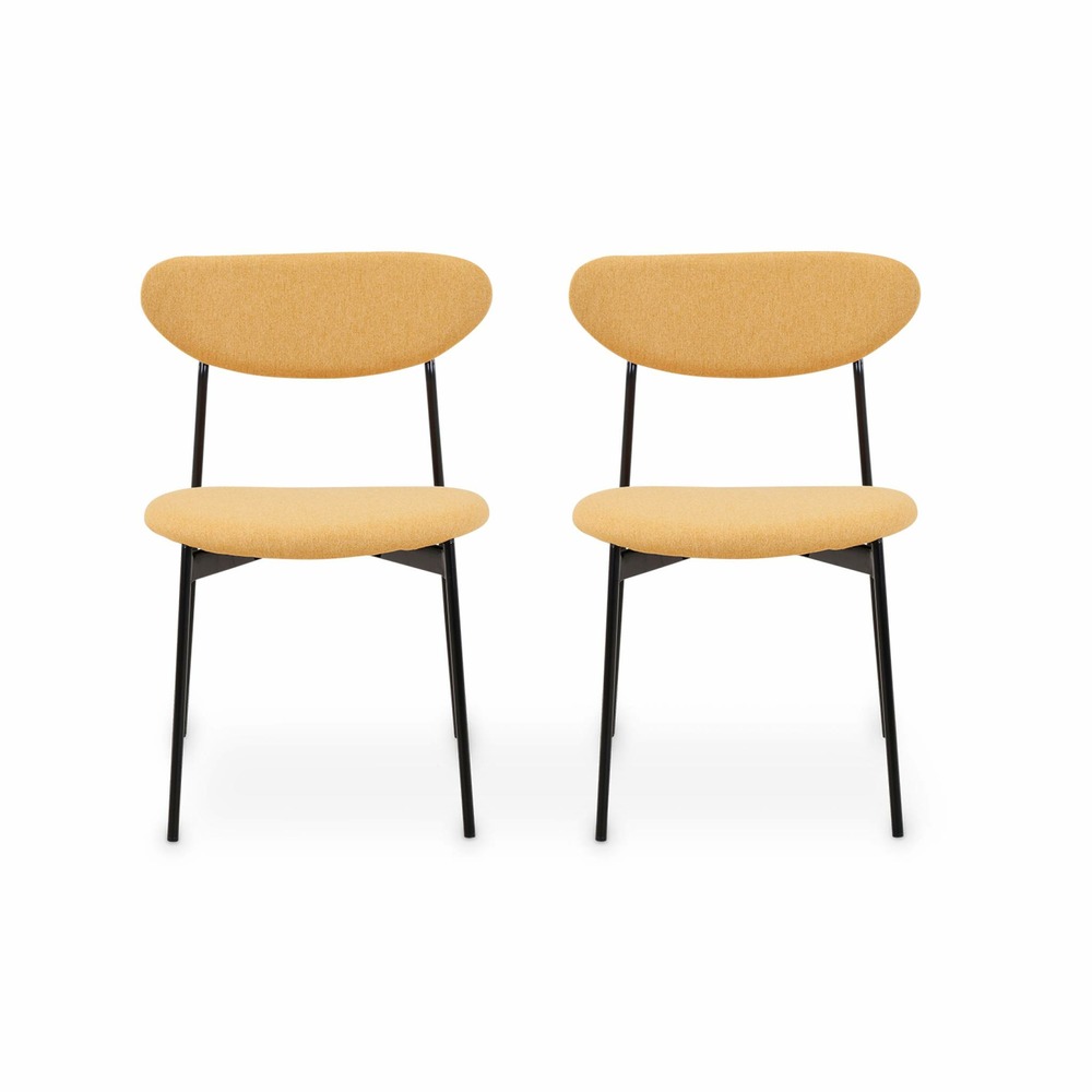 Lot de 2 chaises - arty - scandinaves et vintage. Assise et dossier moutarde. Pieds en acier