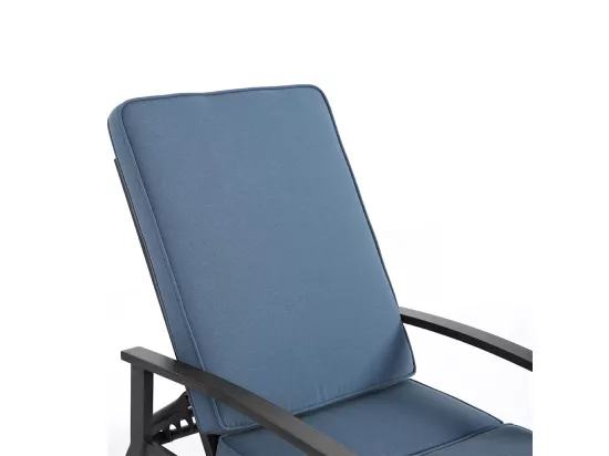 Chaise longue de patio 1 pièce en aluminium antirouille inclinable et réglable avec coussin bleu imperméable en coton meuble transat piscine extérieur