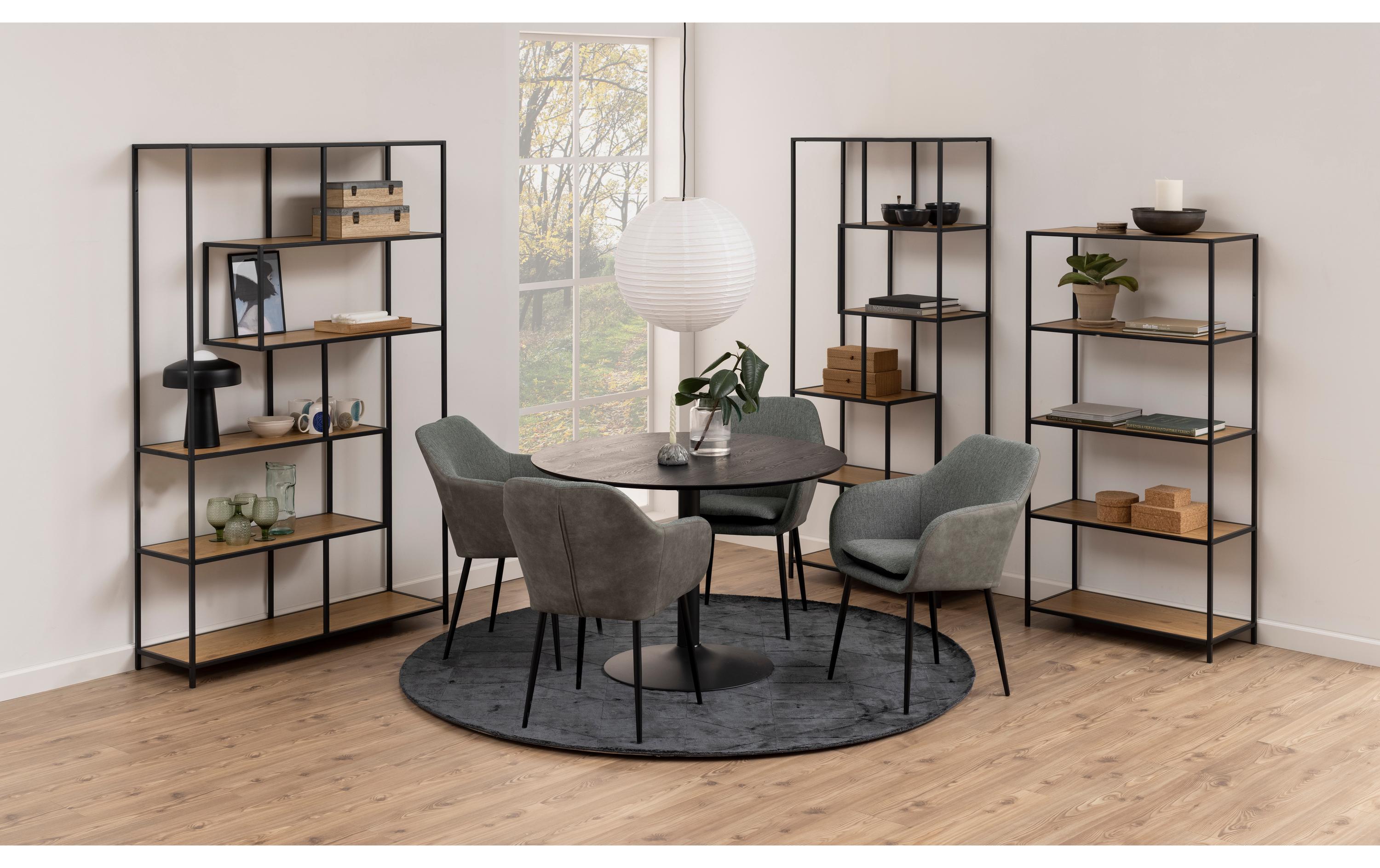 Regal Seaford 77 x 35 x 150 cm, Eiche/Schwarz matt<br>Bücherregal