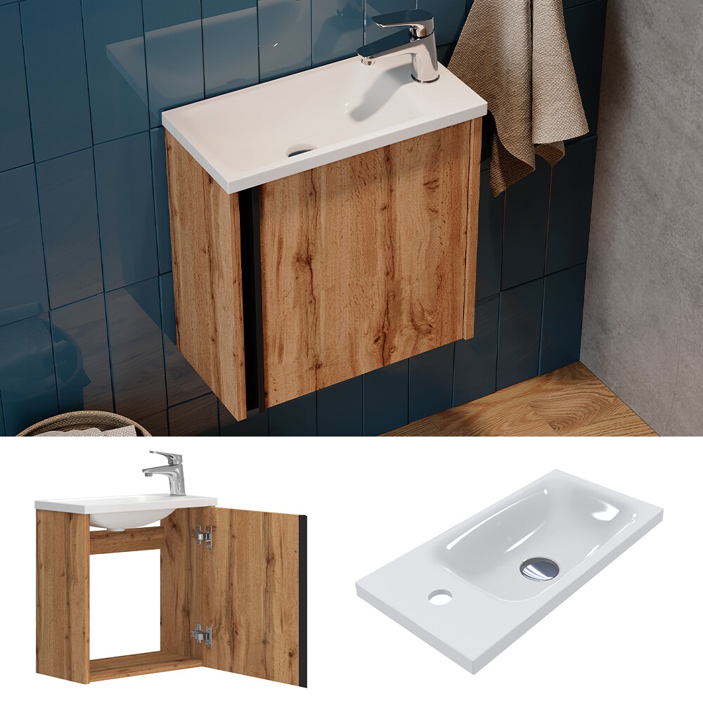 Vicco Waschbecken mit Unterschrank Kleo, 50 cm, Waschtisch mit Tür, Eiche Wandmontage