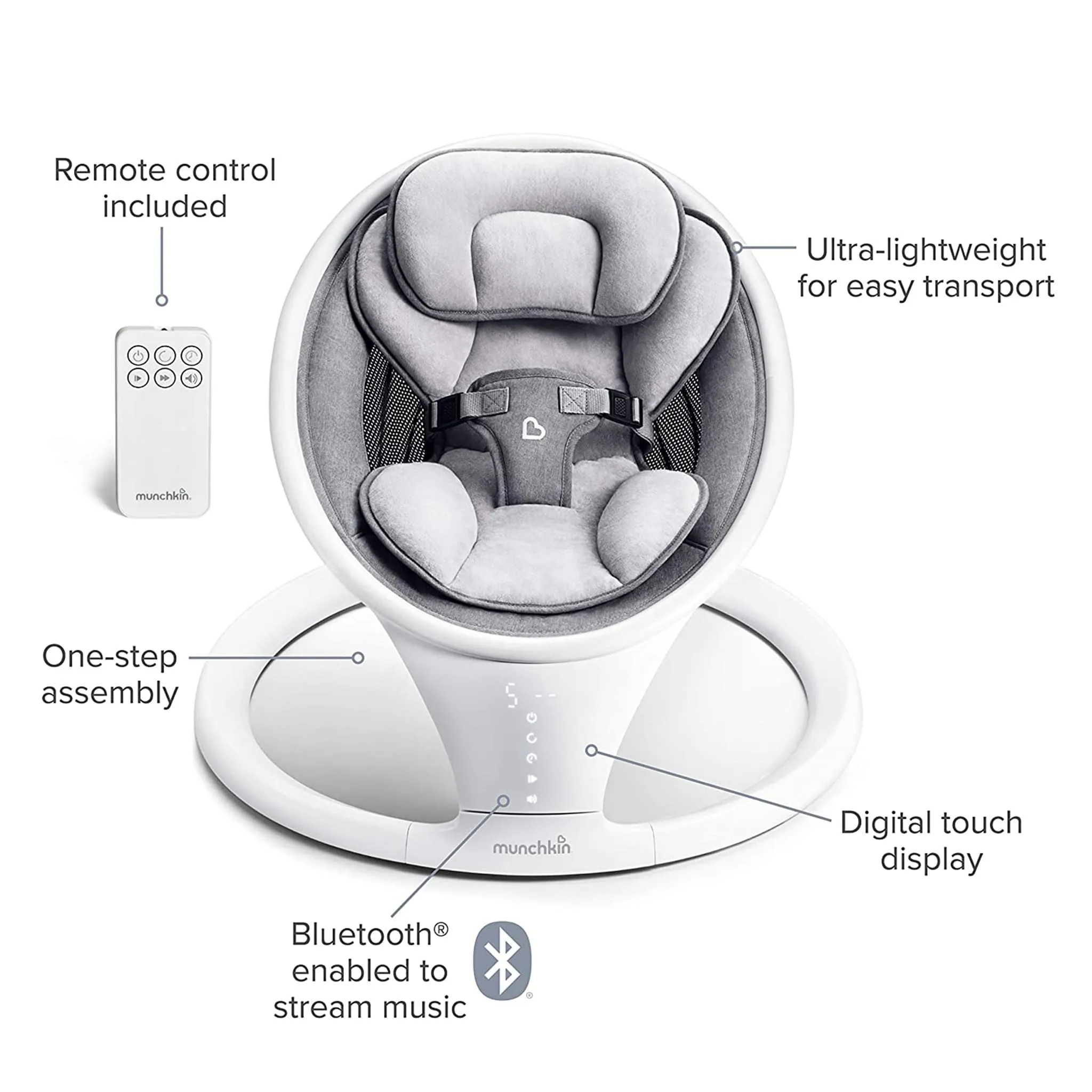 Munchkin Siège Berçant Munchkin Swing Bluetooth - Gris