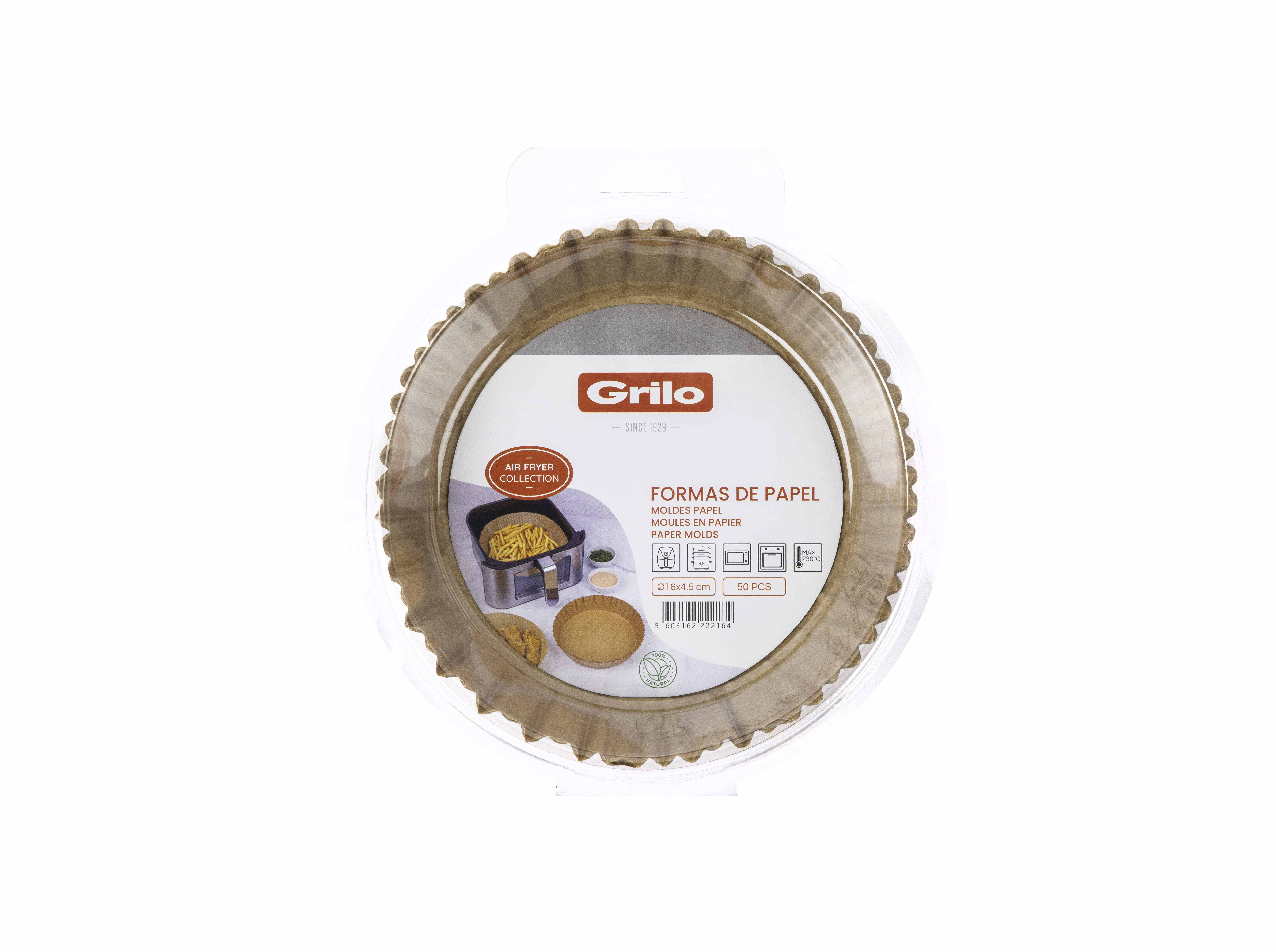 FORMAS DE PAPEL PARA AIR FRYER REDONDAS GRILO 50 UNIDADES16X4.5CM